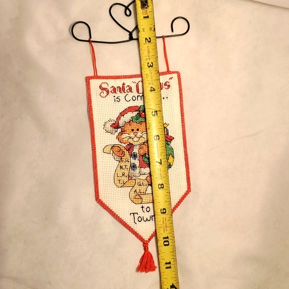 Cross Stitch Christmas Banner Cat Santa Claws Dimensions  Metal Hanger - Picture 6 of 7